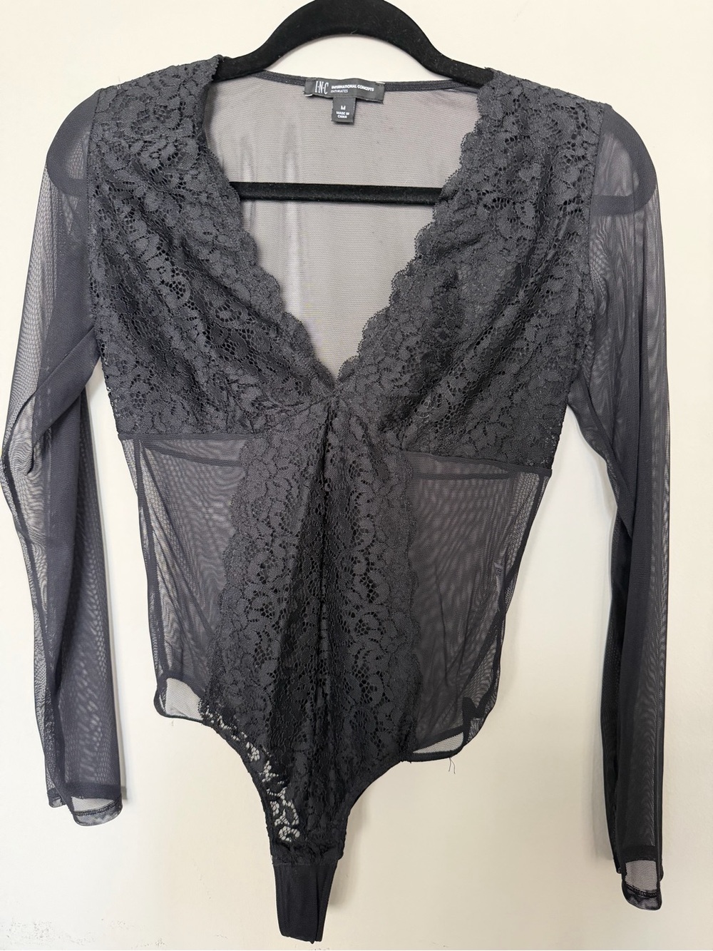 INC International Concepts Black Sheer Mesh Bodysuit